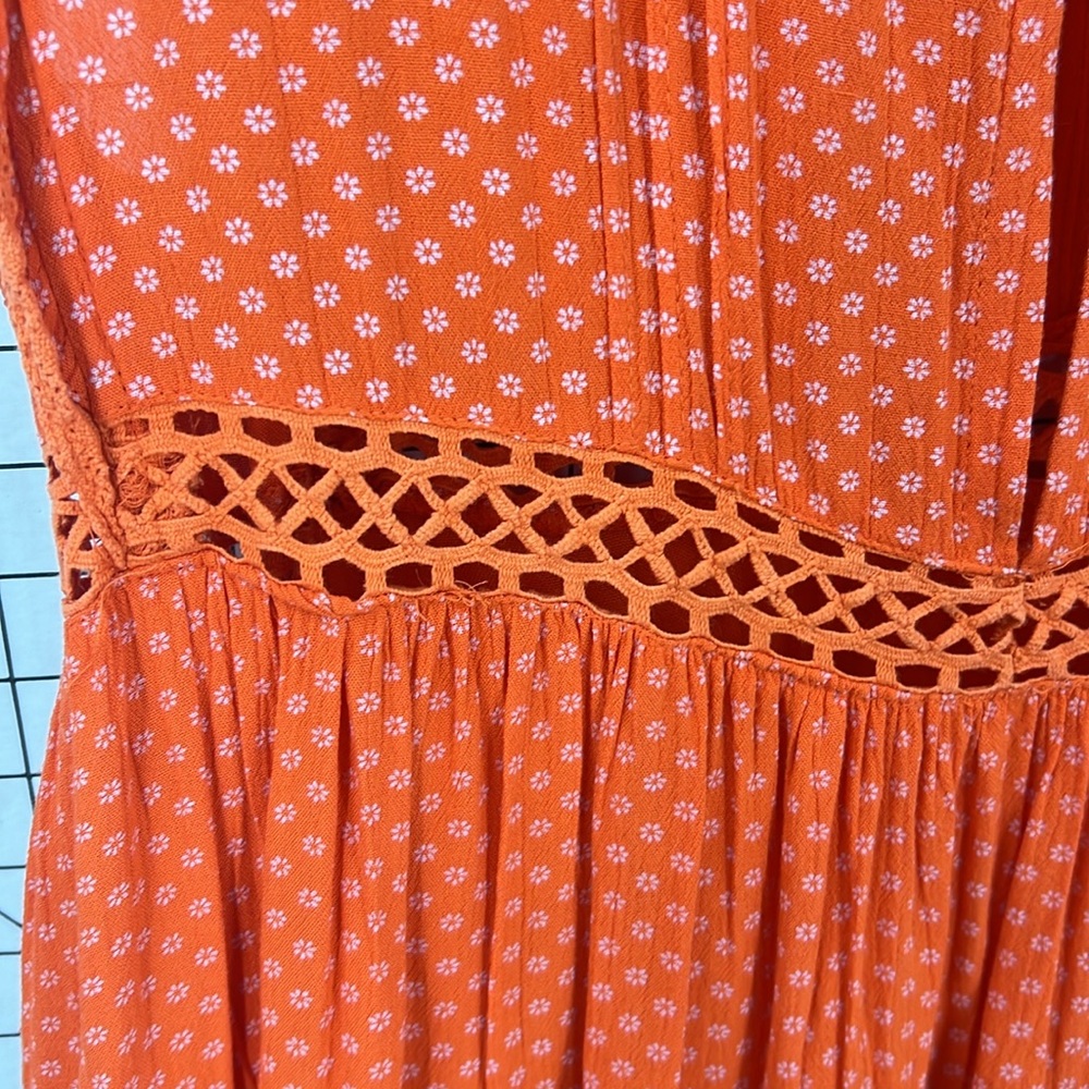 Free People Retro Kitty Crochet Trim Dress Tangerine Orange Small S - Picture 11 of 16